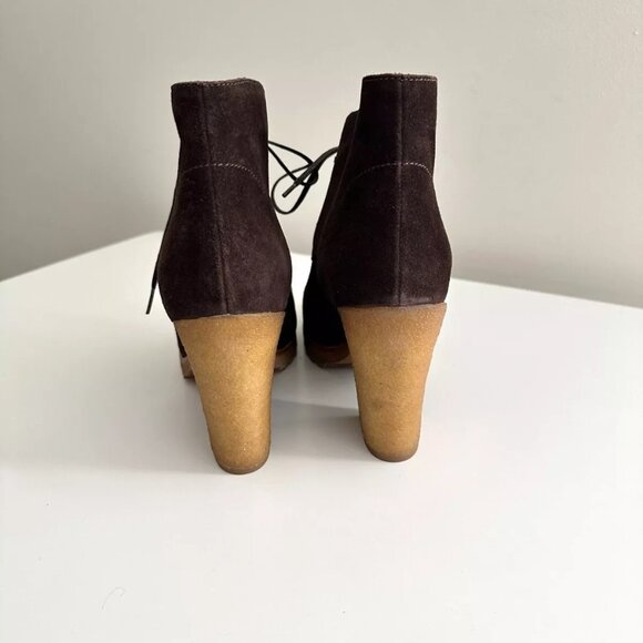 NEW PRADA Brown Suede Lace Up Rubber Heel Ankle Boots Size 38.5 - Picture 5 of 13